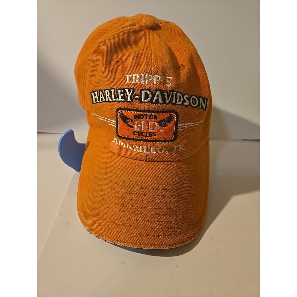 Vintage Harley Davidson Orange Canvas Ball Cap Dealer's Hat 100% Cotton